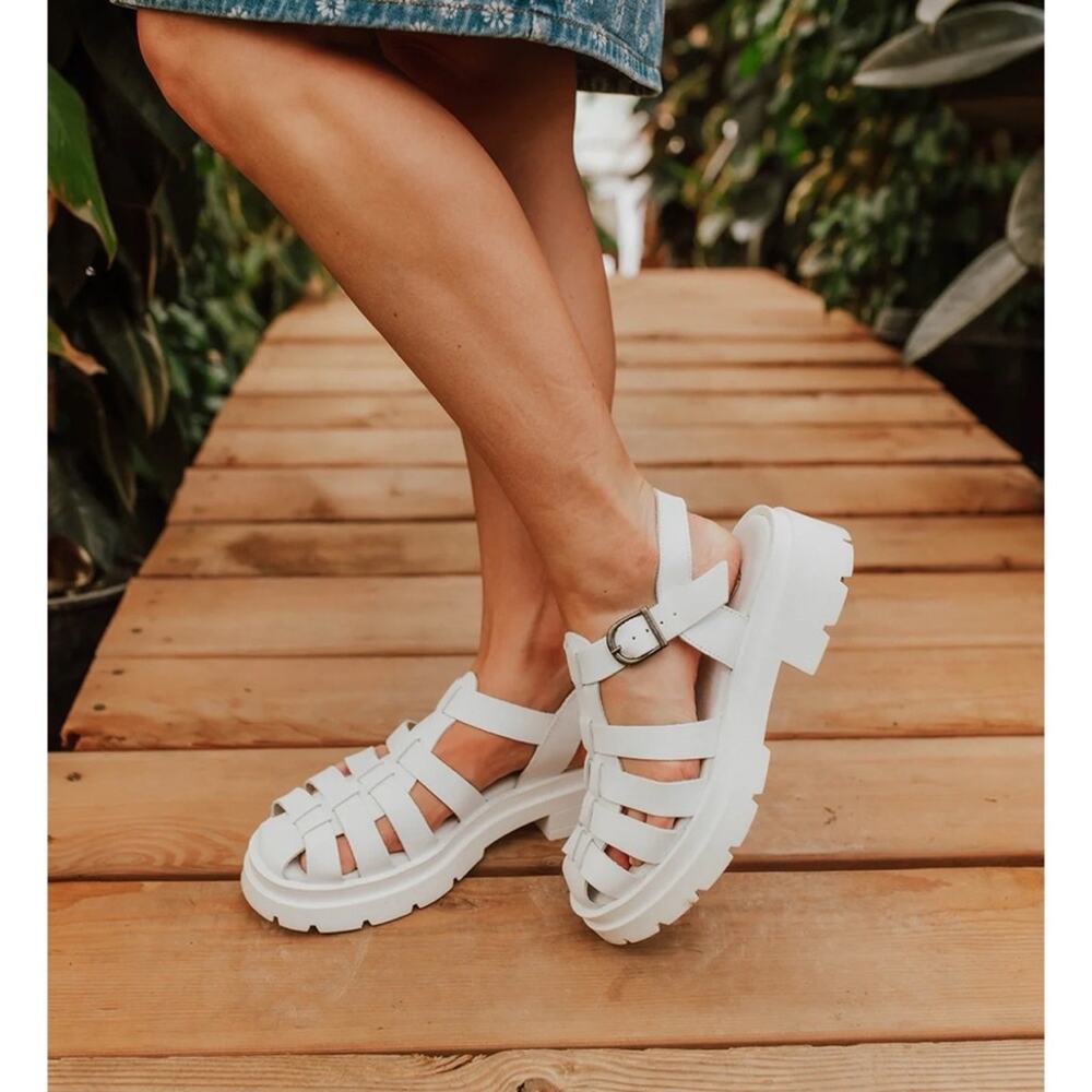 Free People Delaney Fisherman Platforms Sandals White Size 41